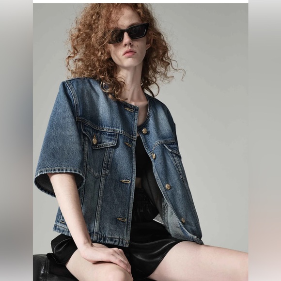 mo&co Jackets & Blazers - MO&Co. Women's Collarless Denim Jacket